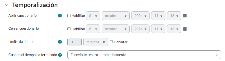 Configuración de cuestionario