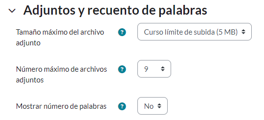 item adjunto y recuento de palabras