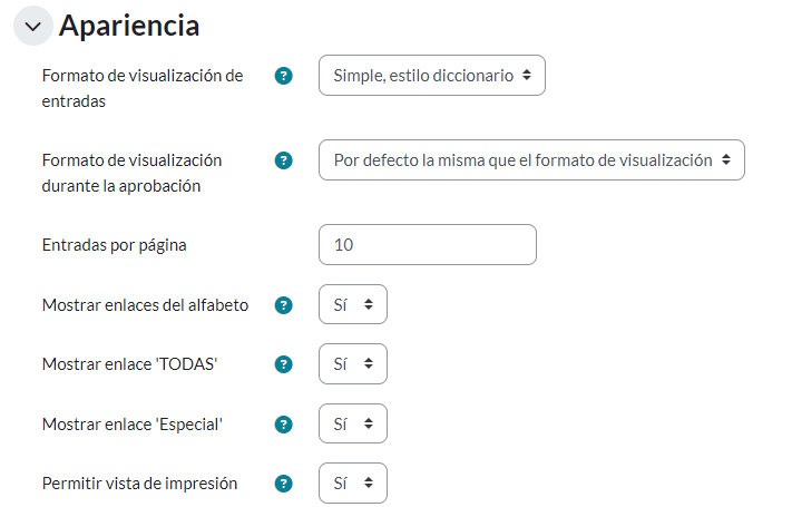 Apariencia del glosario