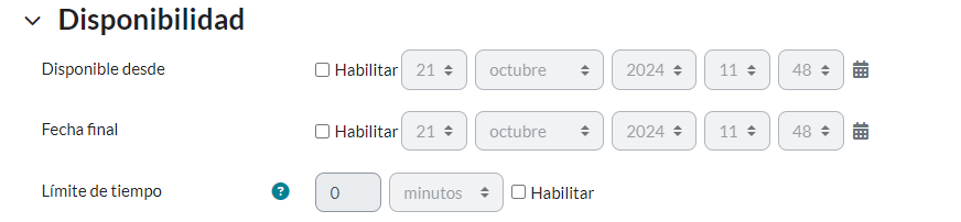 Configurar lección, disponibilidad