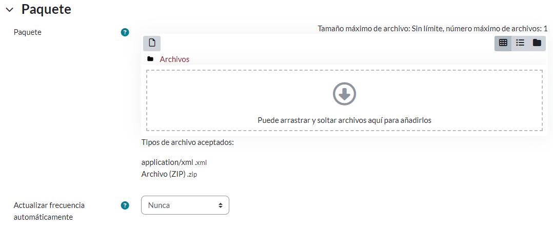 Cargue de paquete SCORM