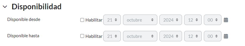 Configuracion de disponibilidad paquete SCORM