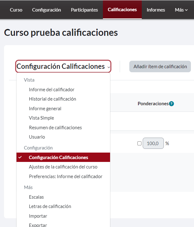 Configuración Calificaciones