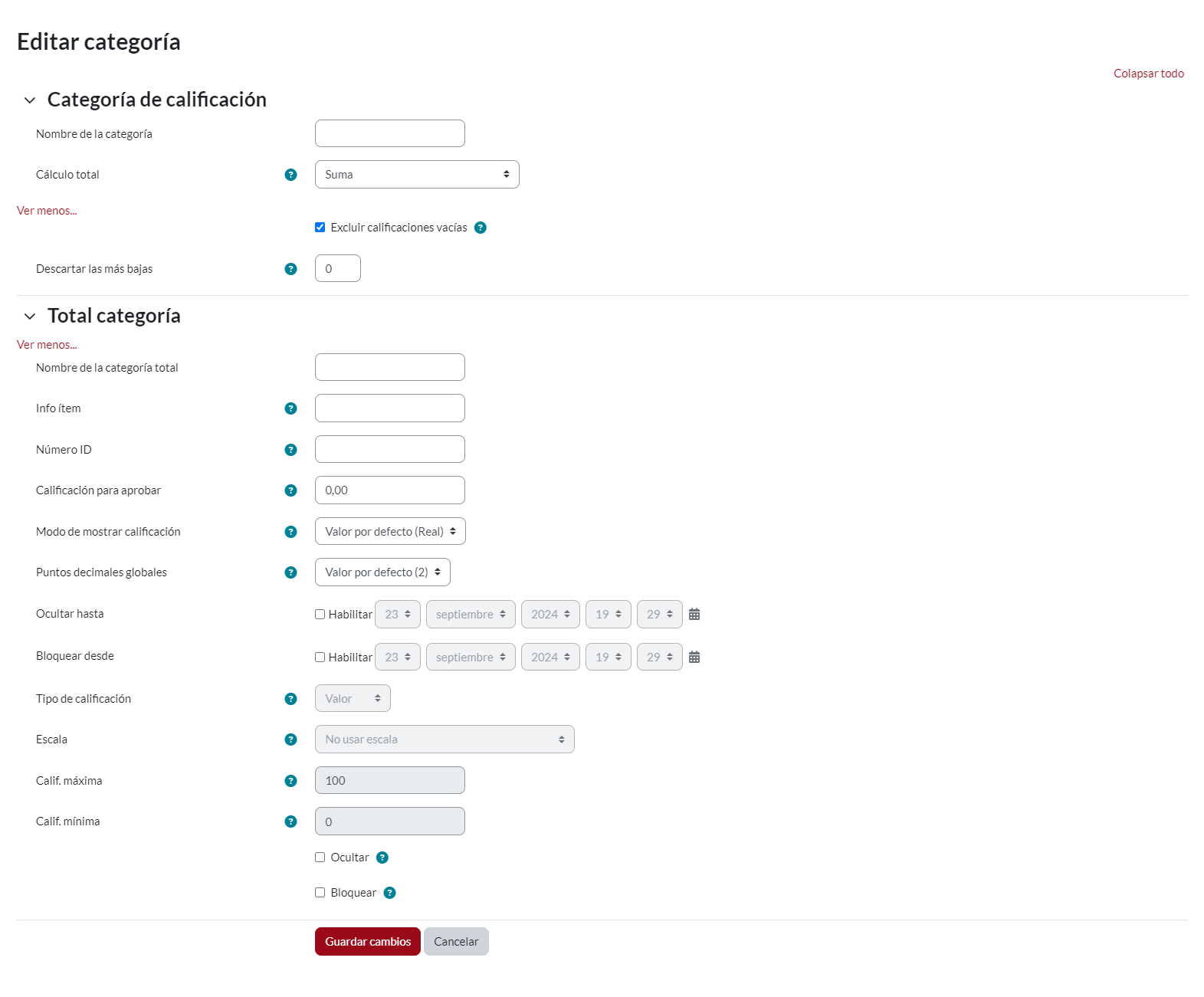 Editar ajuste categoría de calificación.