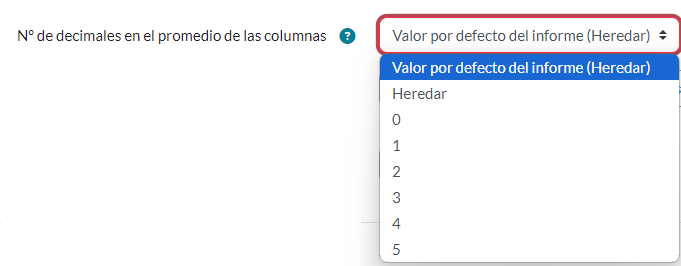 Número de decimales en el promedio de las columnas