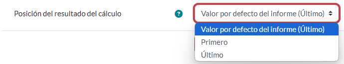 Posición del resultado del cálculo