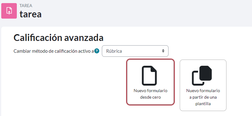 Elección de “Nuevo formulario desde cero” para la creación de la rúbrica.