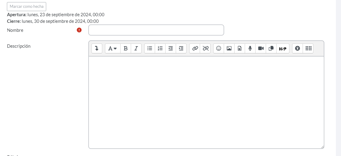Nombre y descripción del nuevo formulario de rúbrica.