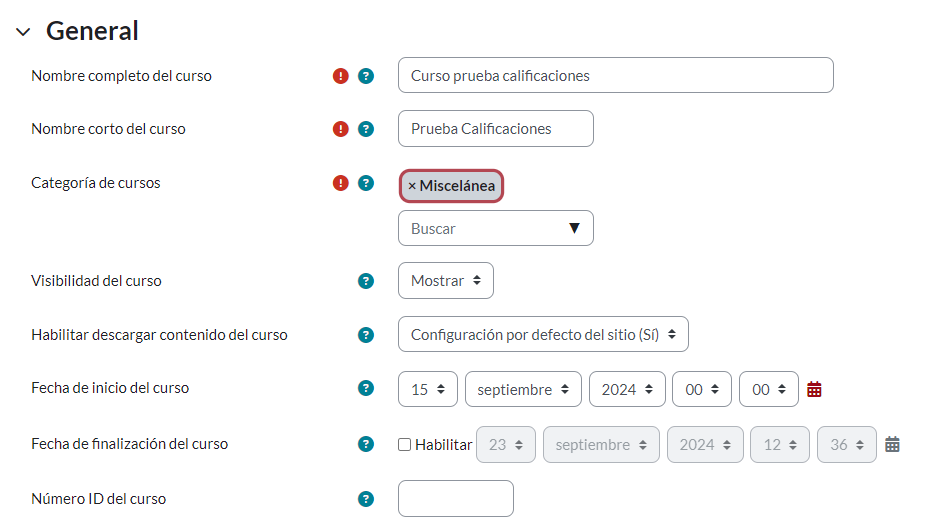 Ítem General de Editar Ajustes de Curso