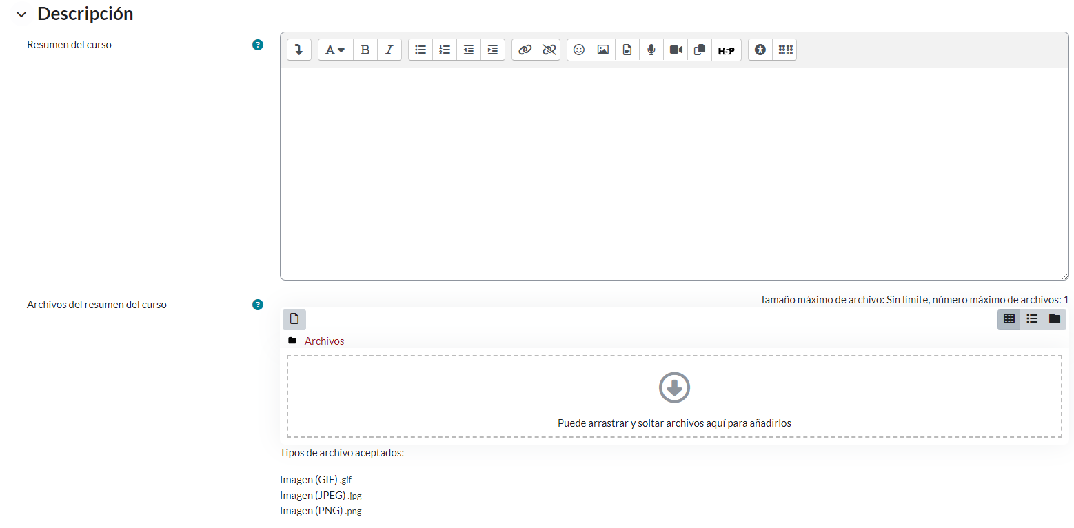 Item Descripción de Editar Ajustes de Curso