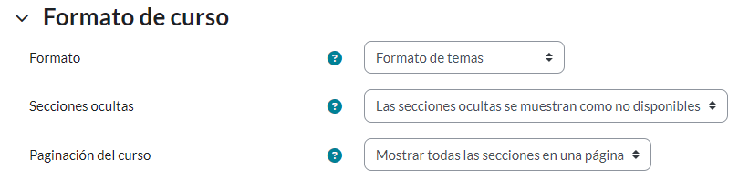 Ítem Formato de curso de Editar Ajustes de Curso