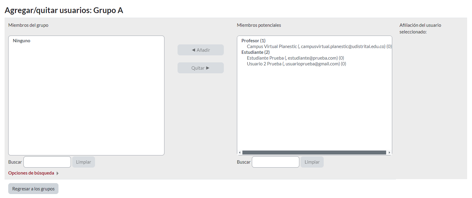 Vista general para Agregar y Quitar Usuarios