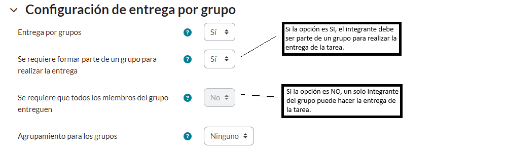 Configuración de actividades por grupos