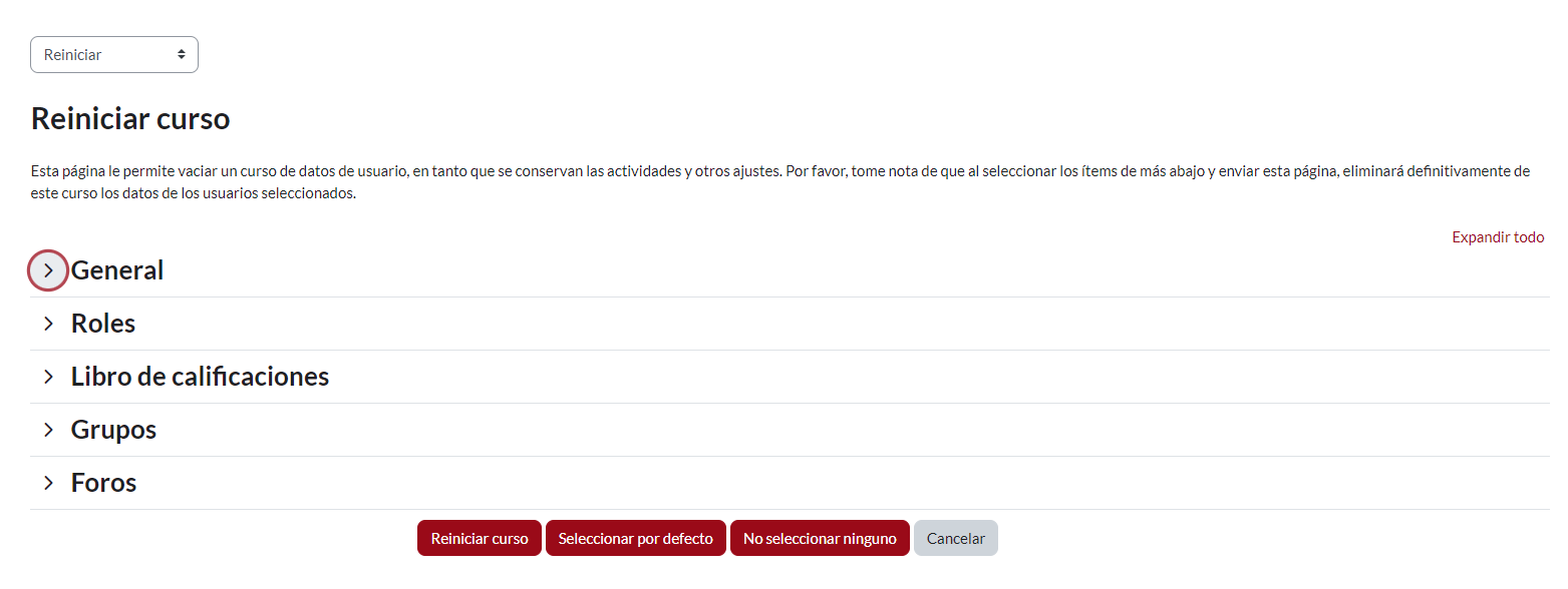 Módulo “Reiniciar curso”