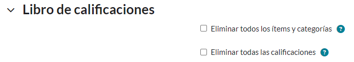 Módulo “Reiniciar curso” características “Libro de calificaciones”