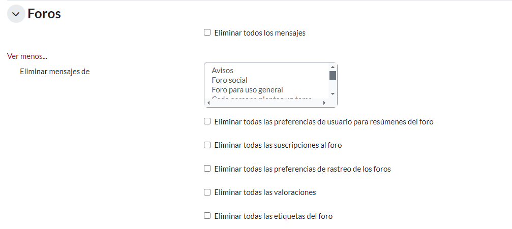 Módulo “Reiniciar curso” características “Foros”