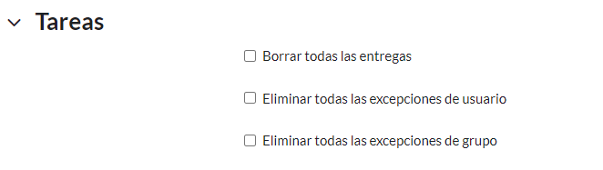 “Reiniciar curso” características “Tareas”