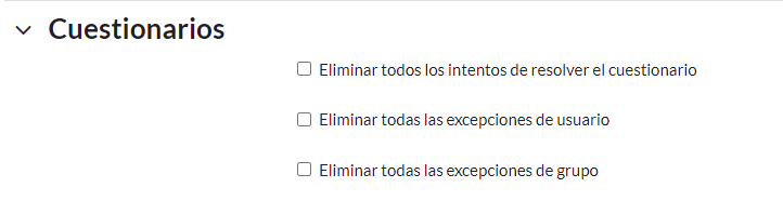  Módulo “Reiniciar curso” características “Cuestionarios”