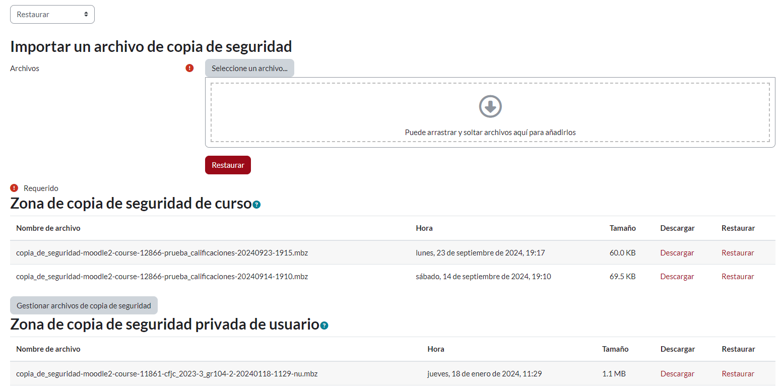 Módulo “Restaurar”, aspectos generales de módulo