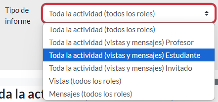 Filtro por tipo de informe.