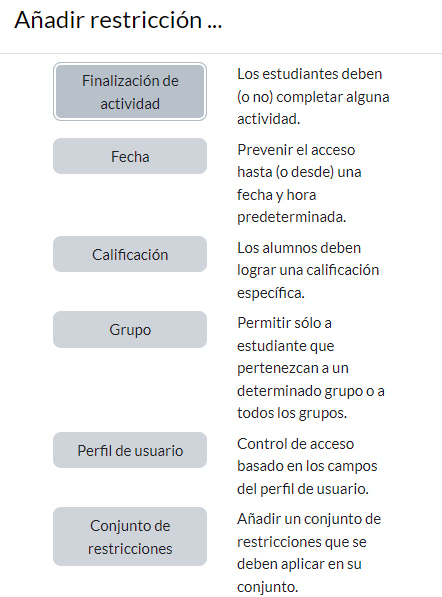 Configuración apartado Restricción de acceso en recurso Carpeta