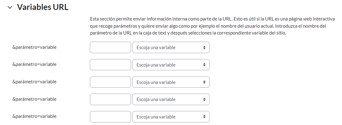 Configuración de parámetros en recurso URL