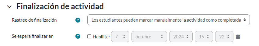 Configuración apartado Finalización de actividad en recurso URL