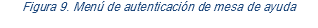 Menu autenticación Mesa de Ayuda